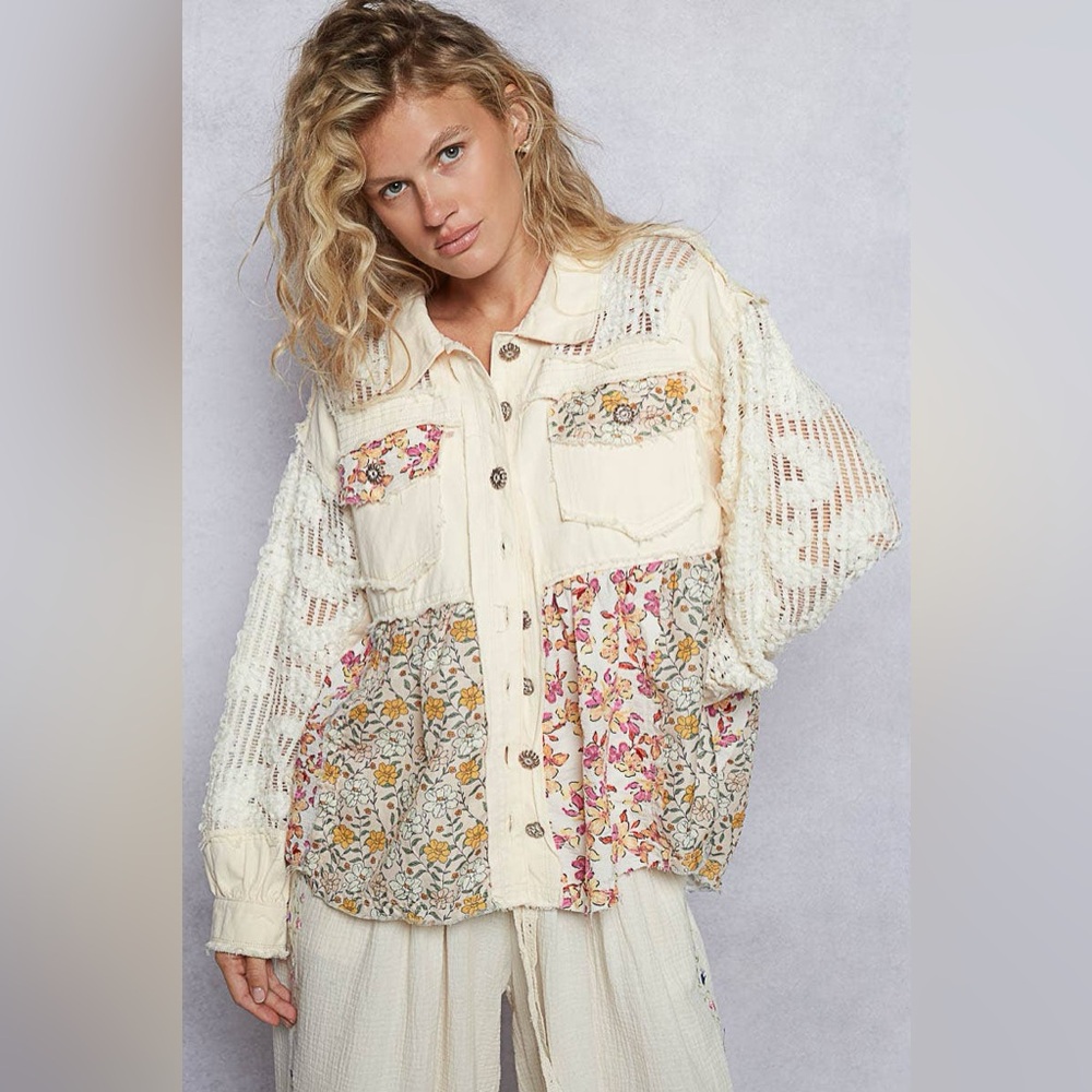 Nwt boutique POL patchwork floral babydoll button up jacket